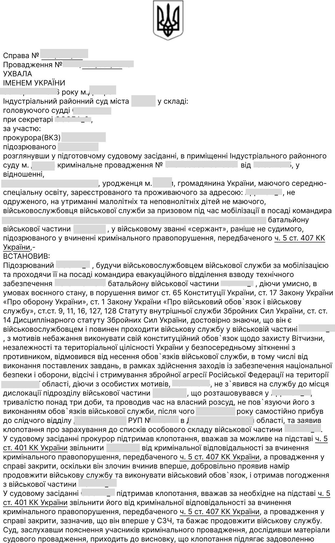 Документ: Ухвала суду про закриття провадження (знеособлено)